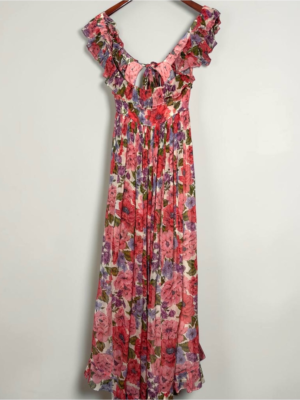 Zimmermann Poppy Frill Edge Midi Dress Crimson Floral Quiet Luxury Designer S - Picture 11 of 12